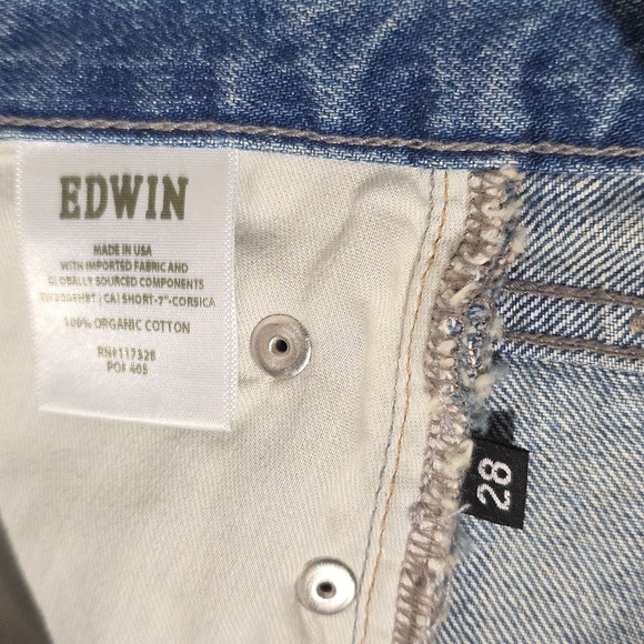 New! Anthropologie Edwin Cai 7" Inseam Distressed Blue Denim Shorts Grunge - Picture 15 of 16